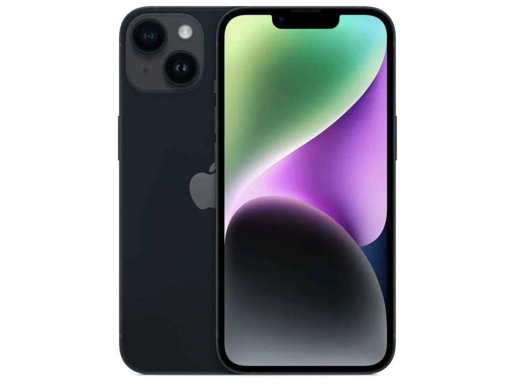 Apple iPhone 14 in black showing front and back with iPhone 14 deals Egypt