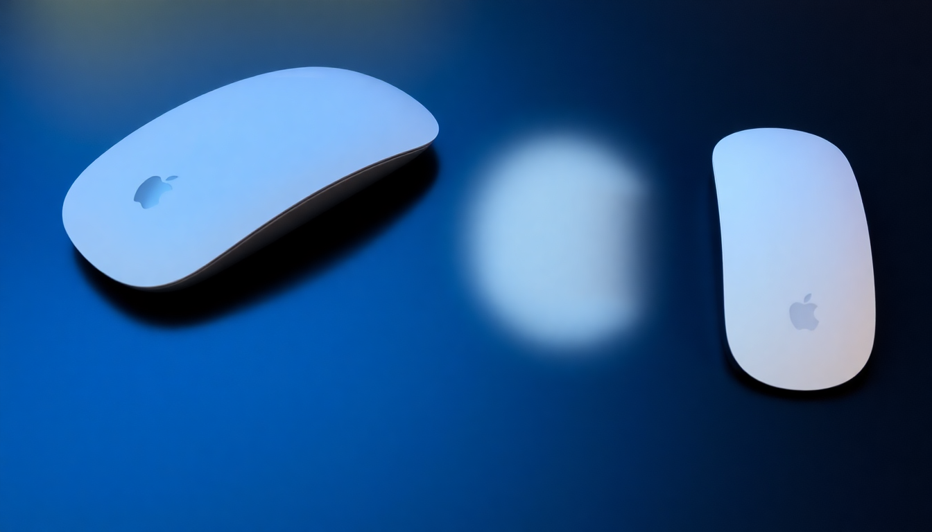 Apple Magic Mouse 2024 next to older Magic Mouse models