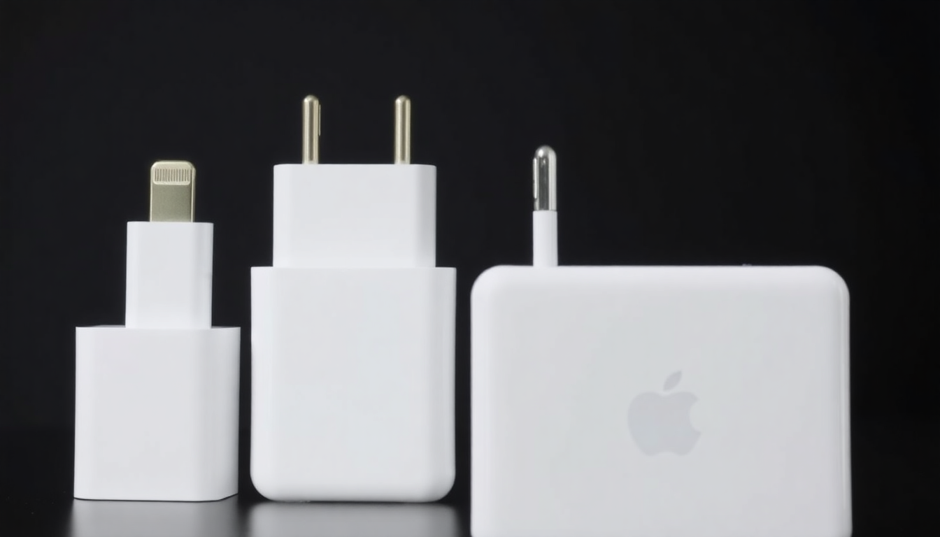 Comparison of USB-C and Lightning Apple chargers side by side